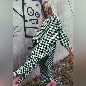 Dressed in Lala Satin Playsuit in Checkerboard